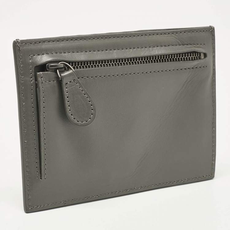 Pre Owned Bottega Veneta Grey Intrecciato Leather Zip Card Holder