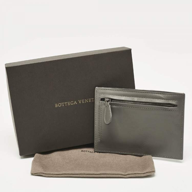 Pre Owned Bottega Veneta Grey Intrecciato Leather Zip Card Holder