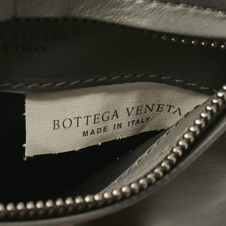 Pre Owned Bottega Veneta Grey Intrecciato Leather Zip Card Holder