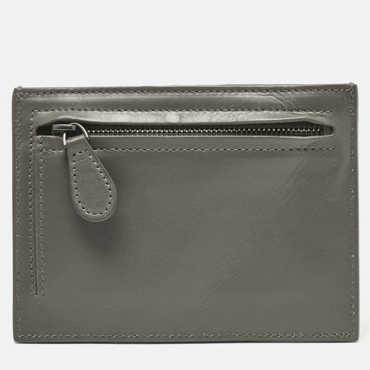 Pre Owned Bottega Veneta Grey Intrecciato Leather Zip Card Holder