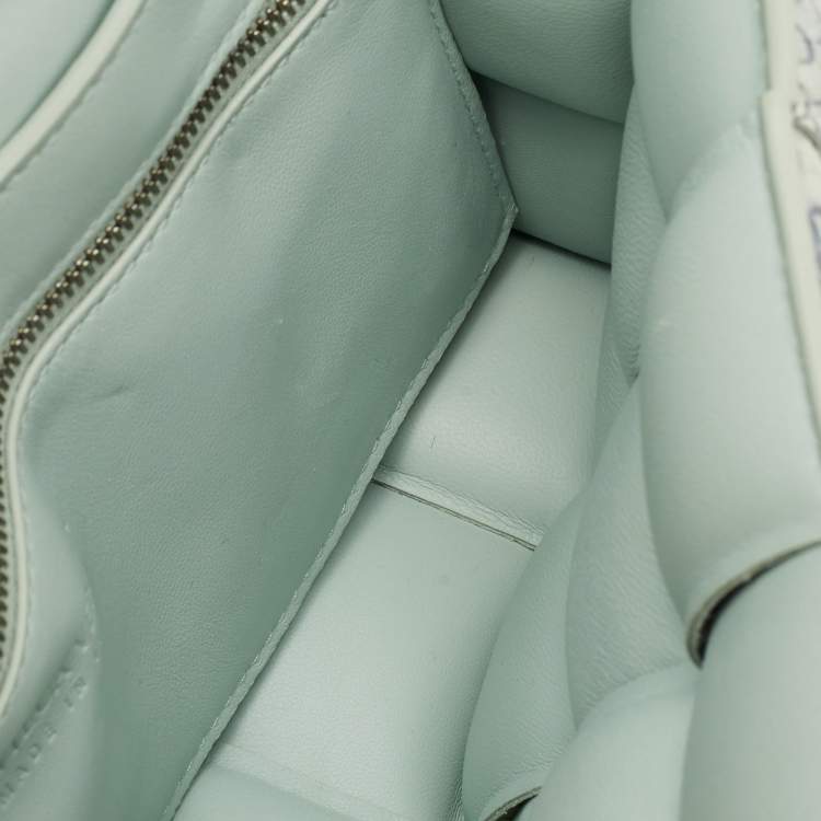 Pre Owned Bottega Veneta Light Turquoise/Blue Python Embossed Leather Padded Cassette Shoulder Bag