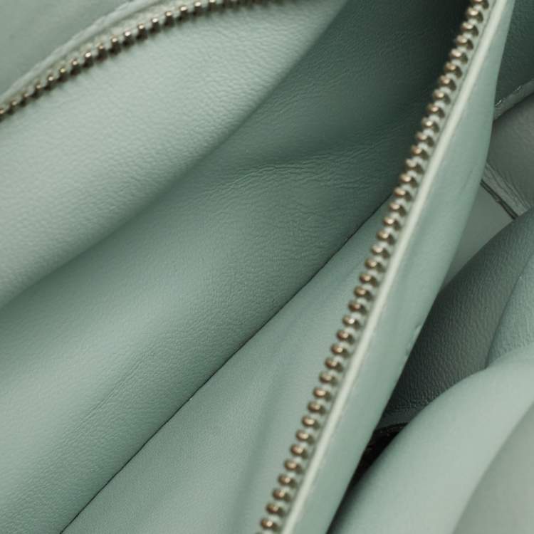 Pre Owned Bottega Veneta Light Turquoise/Blue Python Embossed Leather Padded Cassette Shoulder Bag