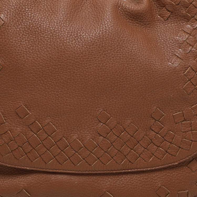 Pre Owned Bottega Veneta Brown Intrecciato Leather Flap Hobo