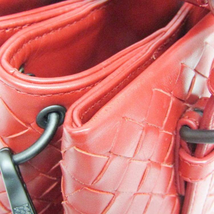 Pre Owned Bottega Veneta Red Intrecciato Leather Baby Roma Shoulder Bag