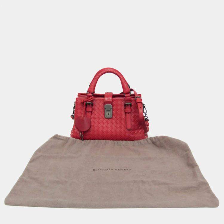 Pre Owned Bottega Veneta Red Intrecciato Leather Baby Roma Shoulder Bag