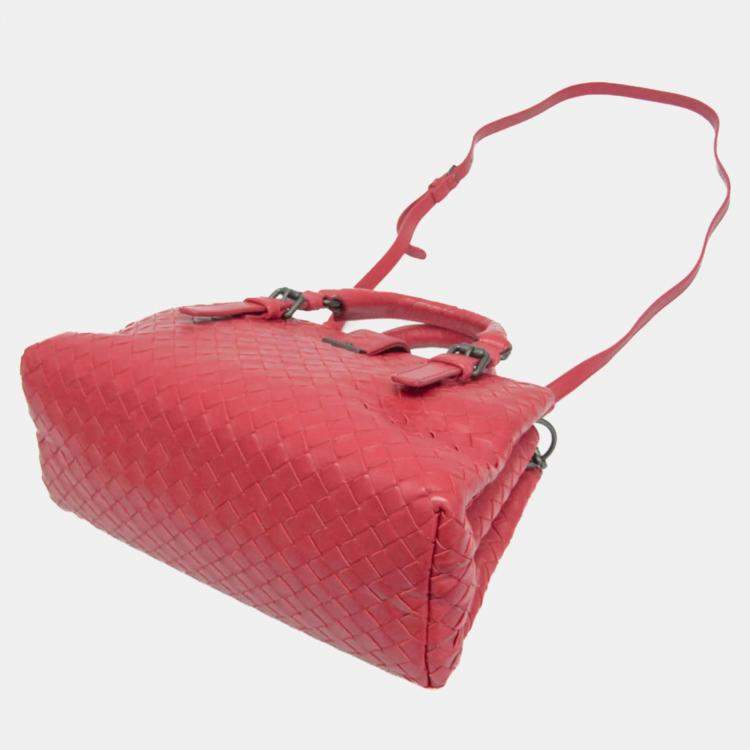 Pre Owned Bottega Veneta Red Intrecciato Leather Baby Roma Shoulder Bag