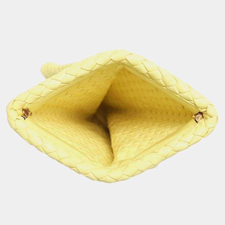 Pre Owned Bottega Veneta Yellow Leather Intrecciato Criss Cross Clutch