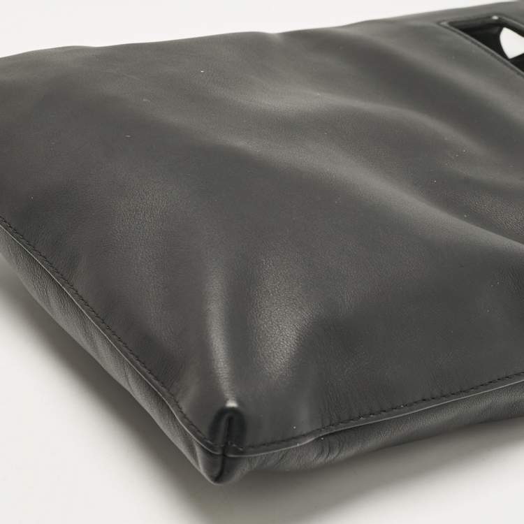 Pre Owned Bottega Veneta Black Leather Slot Messenger Bag