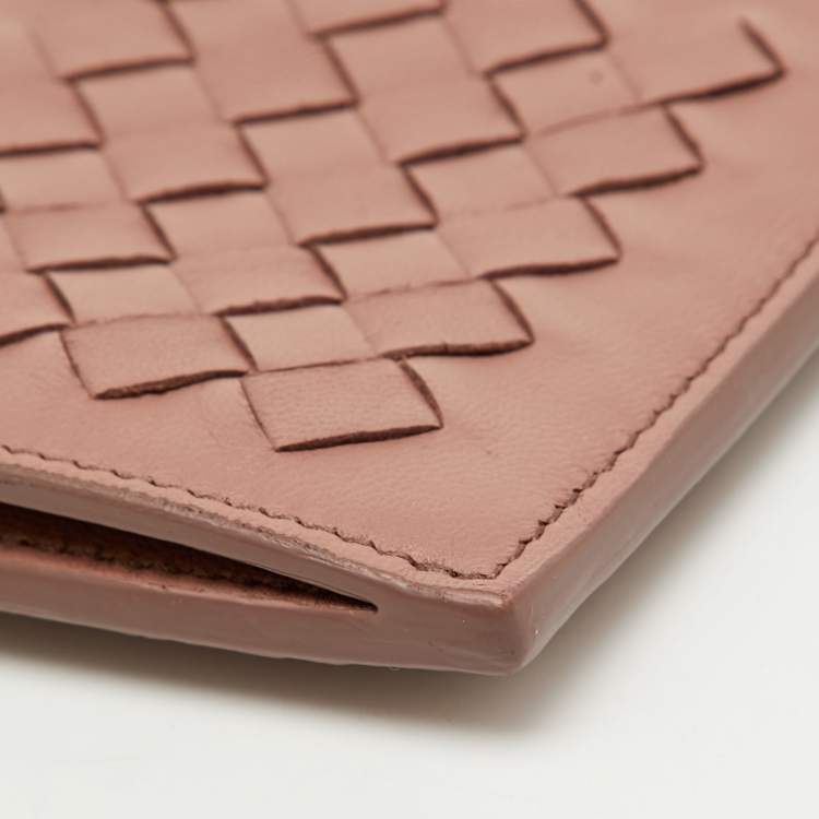 Pre Owned Bottega Veneta Dusty Pink Leather Intrecciato Zip Card Case