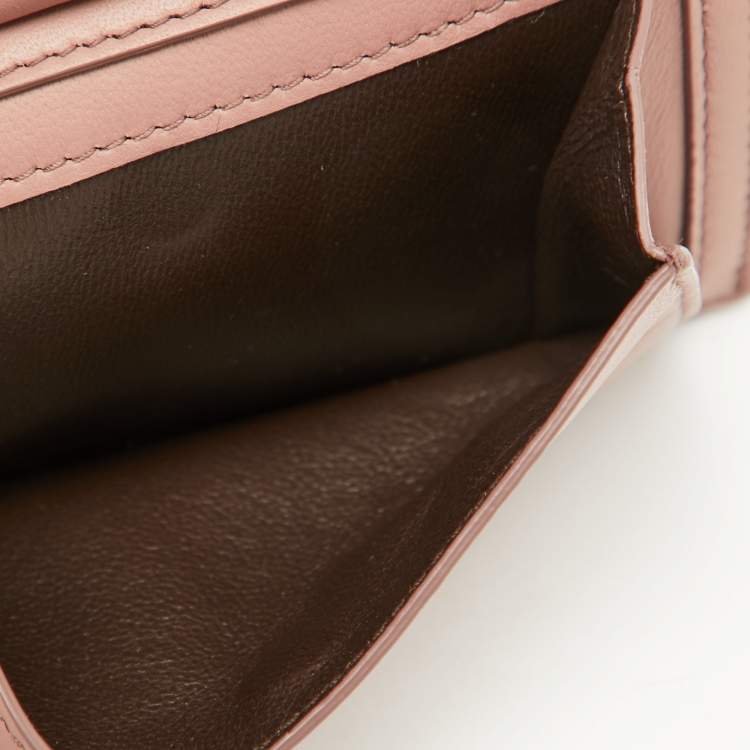 Pre Owned Bottega Veneta Dusty Pink Leather Intrecciato Zip Card Case