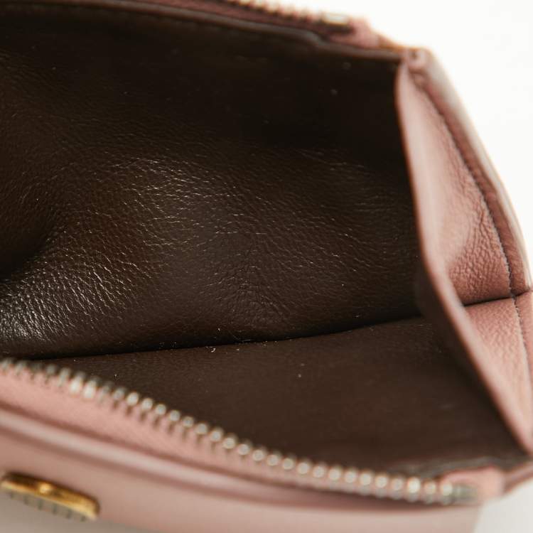 Pre Owned Bottega Veneta Dusty Pink Leather Intrecciato Zip Card Case
