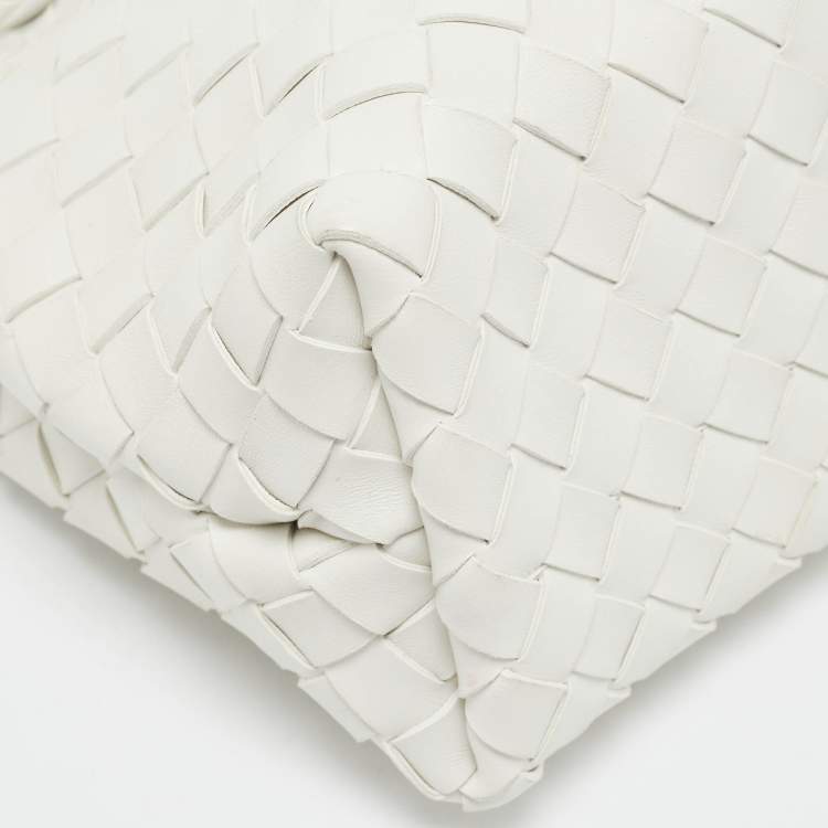 Pre Owned Bottega Veneta White Intrecciato Leather Small Andiamo Tote