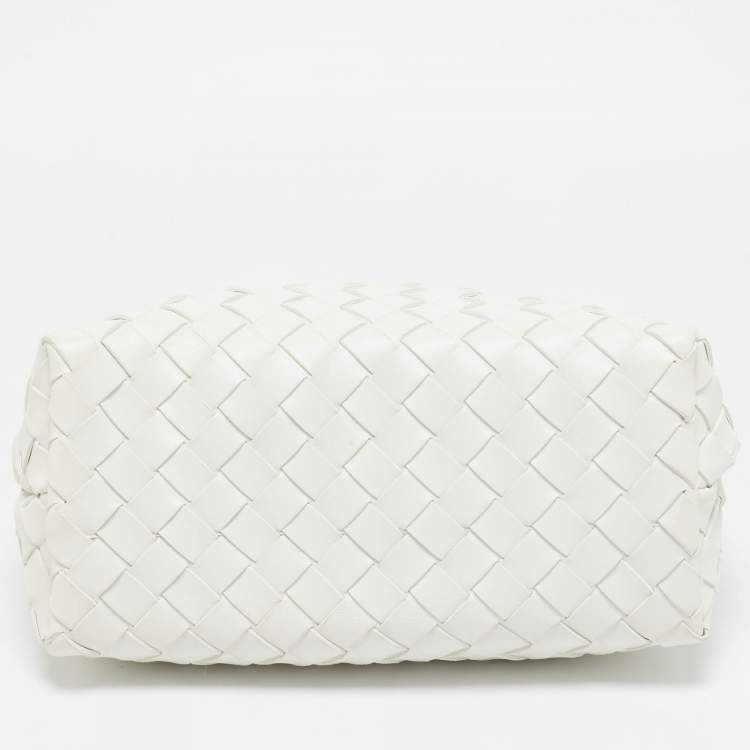 Pre Owned Bottega Veneta White Intrecciato Leather Small Andiamo Tote