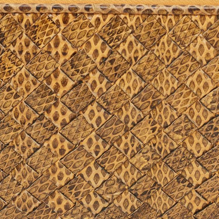 Pre Owned Bottega Veneta Orange/Black Karung Leather Zip Continental Wallet
