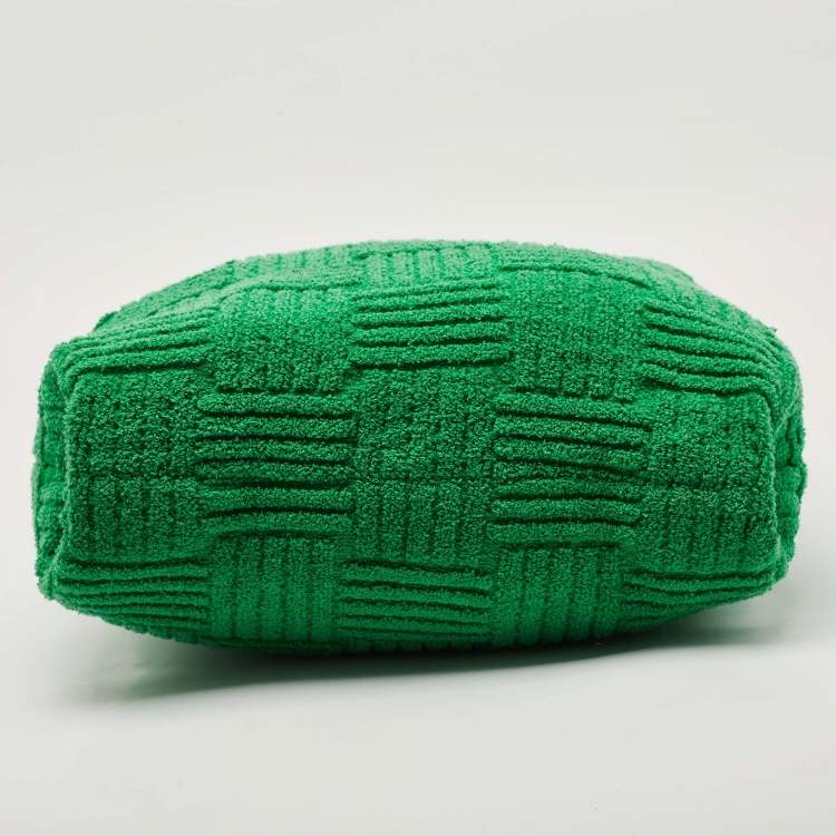 Pre Owned Bottega Veneta Green Intreccio Jacquard Terry Cloth Tote