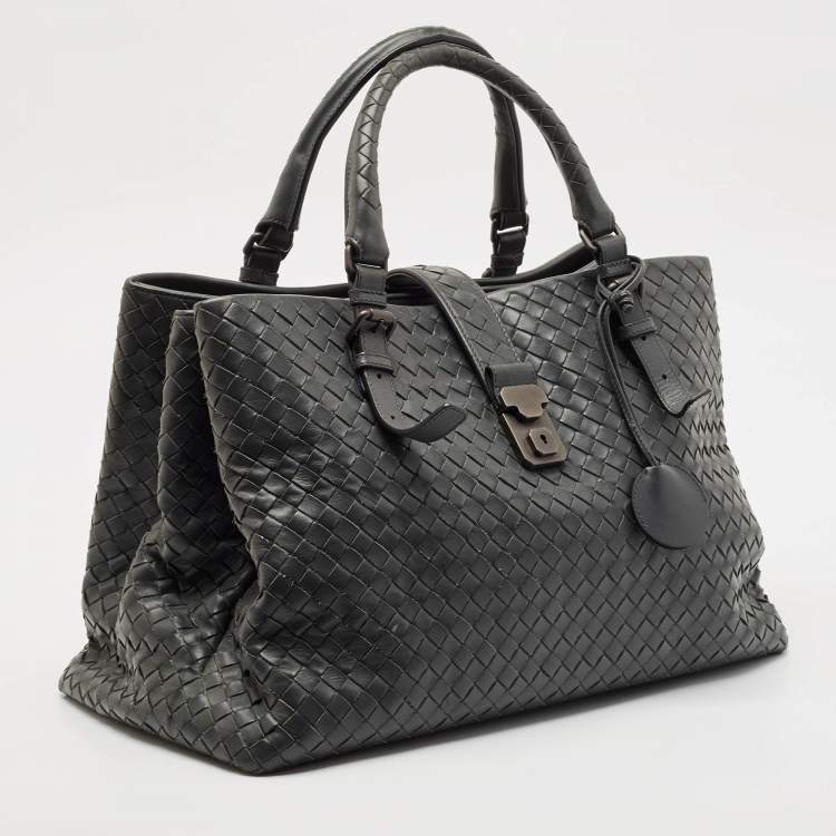 Pre Owned Bottega Veneta Grey Intrecciato Leather Medium Roma Tote