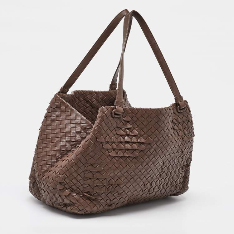 Pre Owned Bottega Veneta Dark Brown Intrecciato Leather Cesta Tote