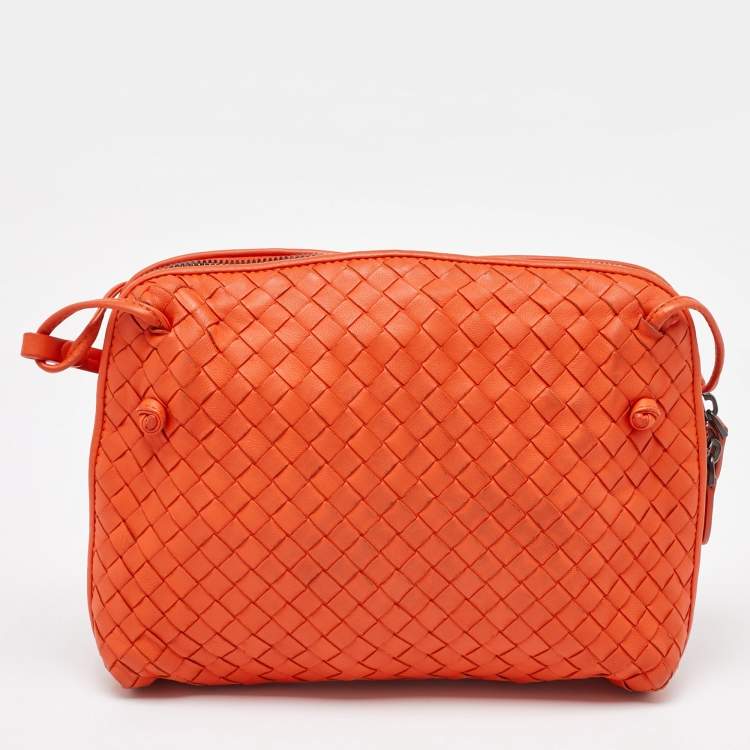 Pre Owned Bottega Veneta Orange Intrecciato Leather Nodini Shoulder Bag