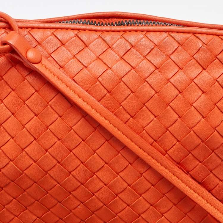 Pre Owned Bottega Veneta Orange Intrecciato Leather Nodini Shoulder Bag