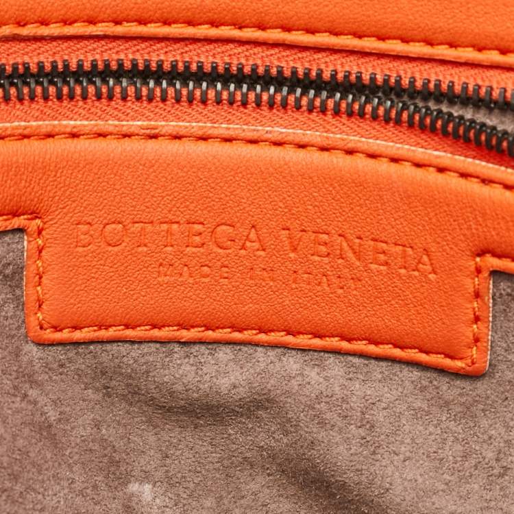 Pre Owned Bottega Veneta Orange Intrecciato Leather Nodini Shoulder Bag
