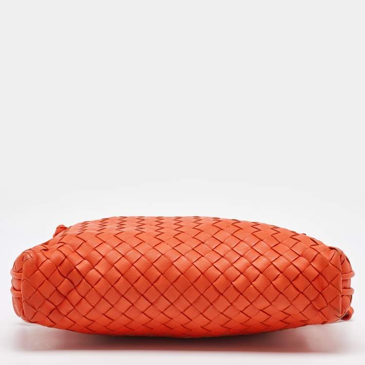 Pre Owned Bottega Veneta Orange Intrecciato Leather Nodini Shoulder Bag