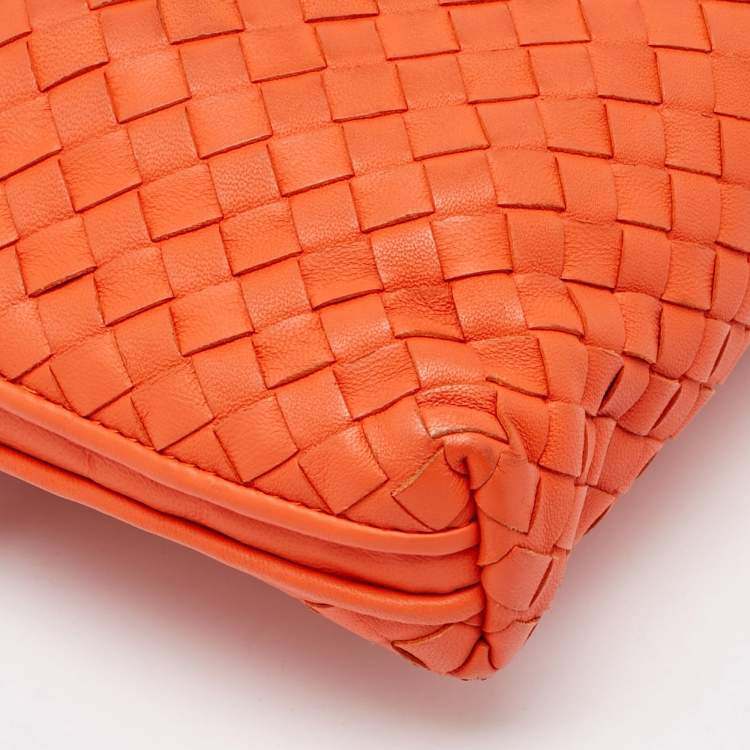 Pre Owned Bottega Veneta Orange Intrecciato Leather Nodini Shoulder Bag
