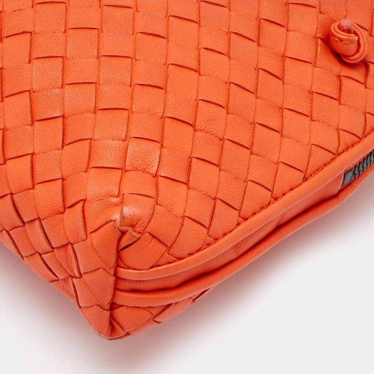 Pre Owned Bottega Veneta Orange Intrecciato Leather Nodini Shoulder Bag