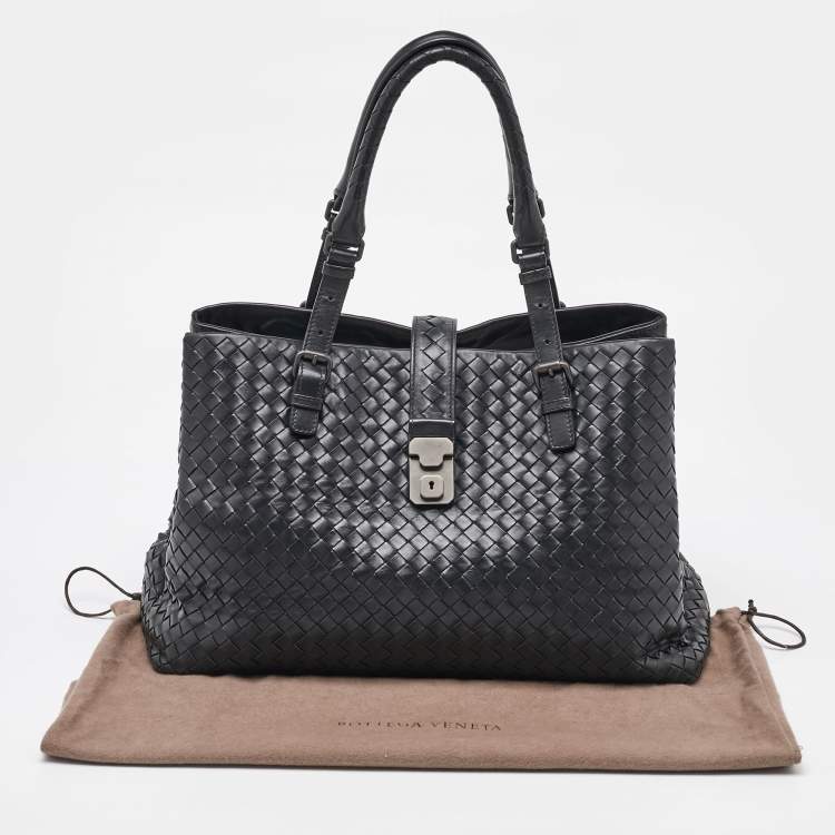 Pre Owned Bottega Veneta Black Intrecciato Leather Roma Tote