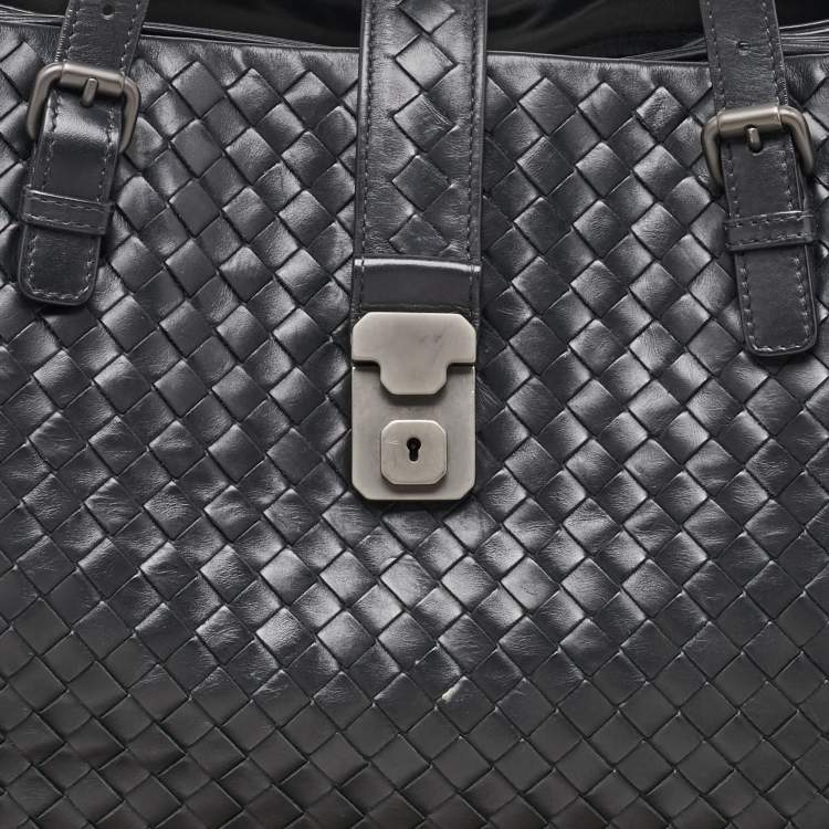 Pre Owned Bottega Veneta Black Intrecciato Leather Roma Tote