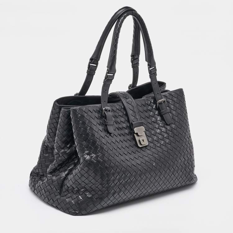 Pre Owned Bottega Veneta Black Intrecciato Leather Roma Tote