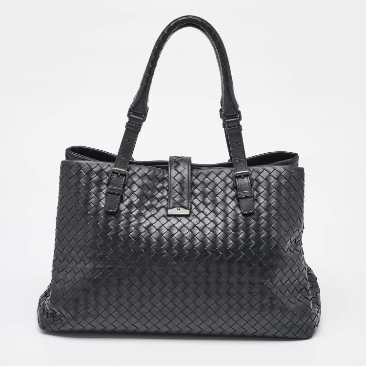 Pre Owned Bottega Veneta Black Intrecciato Leather Roma Tote