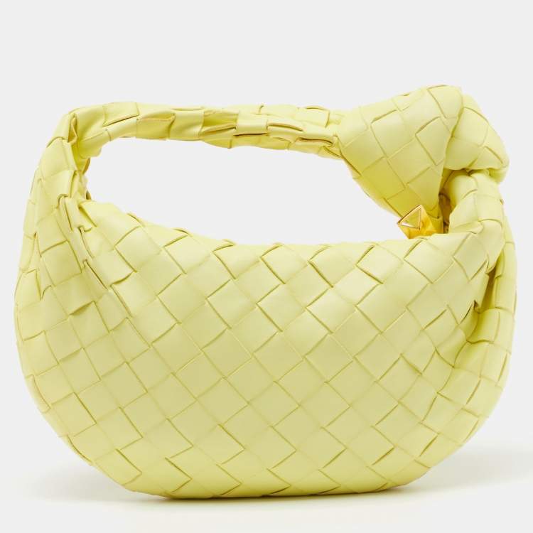 Pre Owned Bottega Veneta Light Yellow Intrecciato Leather Mini Jodie Bag
