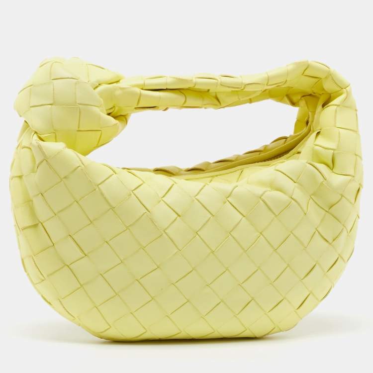 Pre Owned Bottega Veneta Light Yellow Intrecciato Leather Mini Jodie Bag