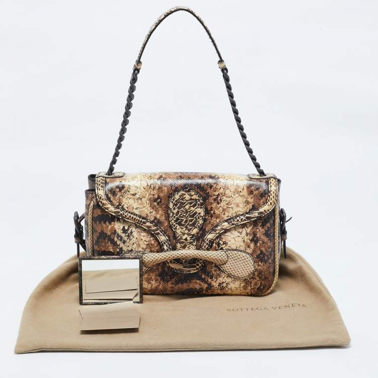 Pre Owned Bottega Veneta Cream/Brown Python Rialto Shoulder Bag