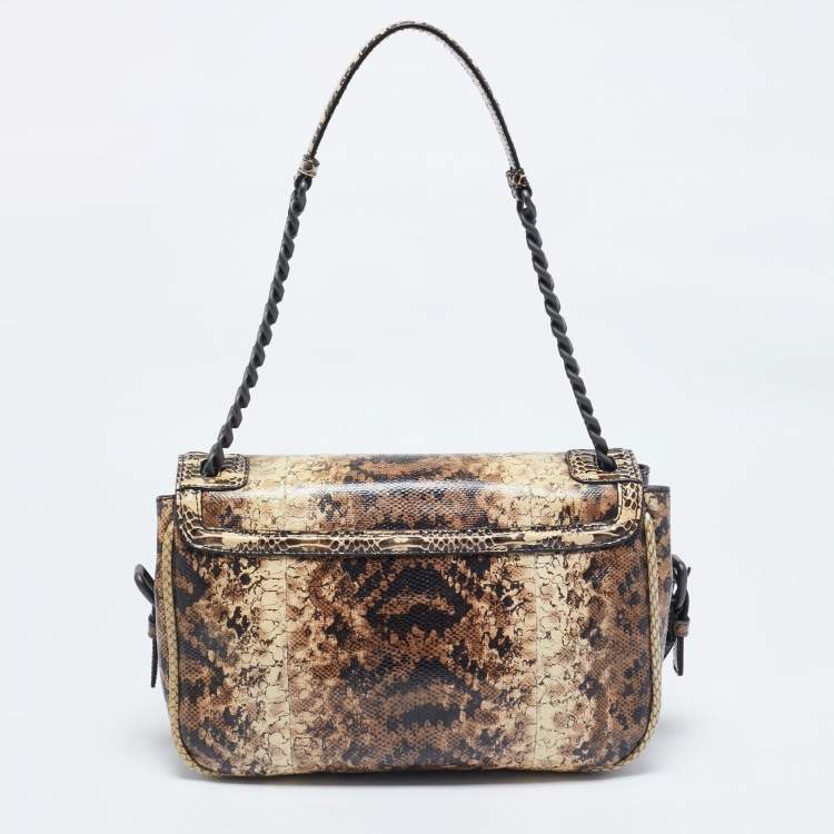 Pre Owned Bottega Veneta Cream/Brown Python Rialto Shoulder Bag