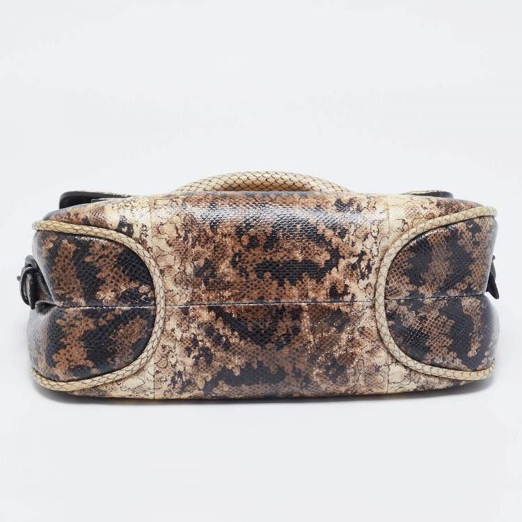 Pre Owned Bottega Veneta Cream/Brown Python Rialto Shoulder Bag