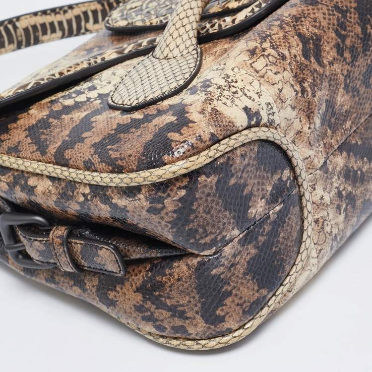 Pre Owned Bottega Veneta Cream/Brown Python Rialto Shoulder Bag