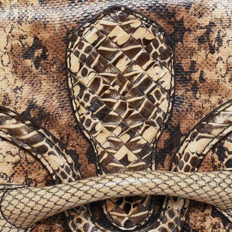Pre Owned Bottega Veneta Cream/Brown Python Rialto Shoulder Bag
