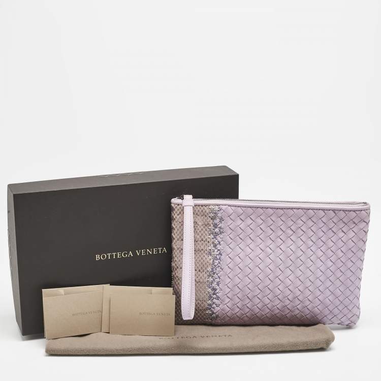 Pre Owned Bottega Veneta Lavender Ayers and Leather Wristlet Clutch