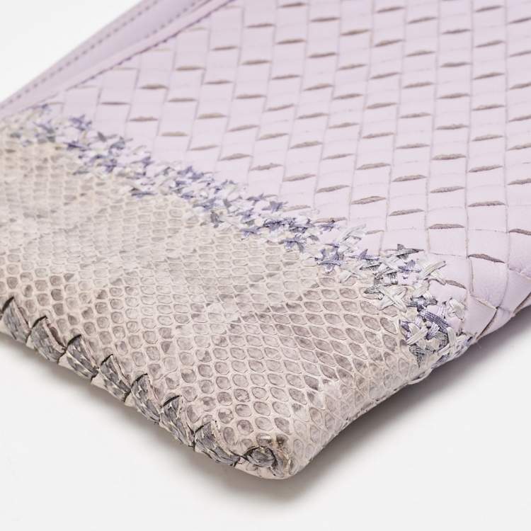 Pre Owned Bottega Veneta Lavender Ayers and Leather Wristlet Clutch