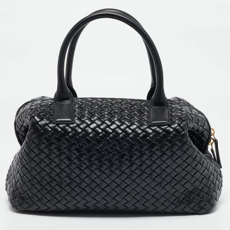 Pre Owned Bottega Veneta Black Intrecciato Leather Medium Bauletto Bag