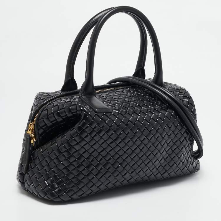 Pre Owned Bottega Veneta Black Intrecciato Leather Medium Bauletto Bag