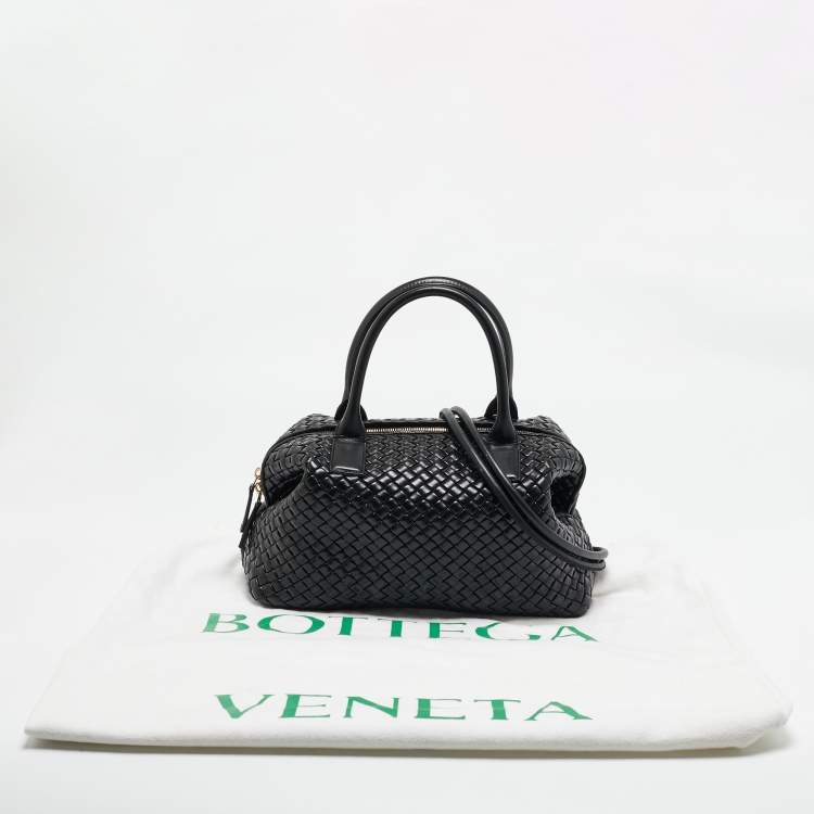 Pre Owned Bottega Veneta Black Intrecciato Leather Medium Bauletto Bag