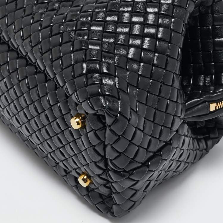 Pre Owned Bottega Veneta Black Intrecciato Leather Medium Bauletto Bag