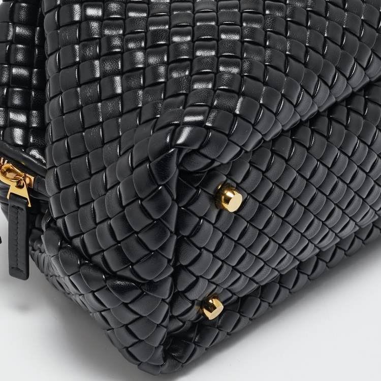 Pre Owned Bottega Veneta Black Intrecciato Leather Medium Bauletto Bag
