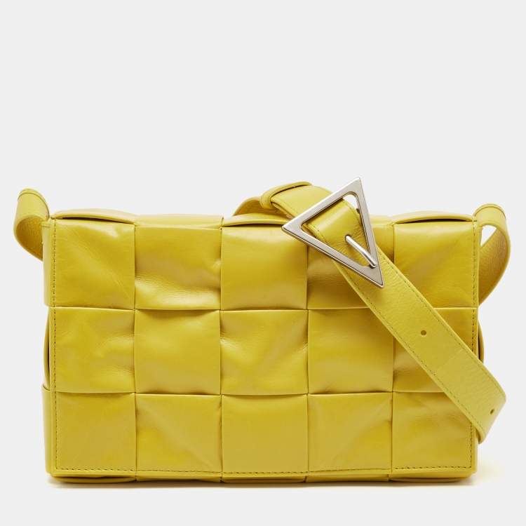 Pre Owned Bottega Veneta Yellow Leather Cassette Shoulder Bag