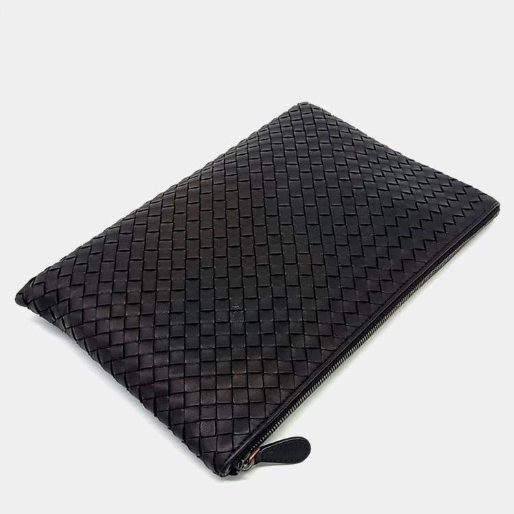 Pre Owned Bottega Veneta Black Leather Intrecciato Pouch Bag