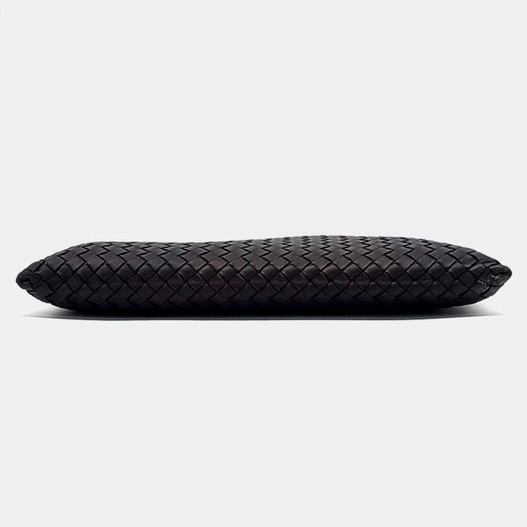 Pre Owned Bottega Veneta Black Leather Intrecciato Pouch Bag