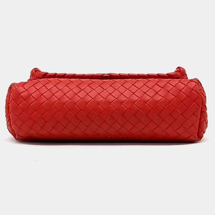 Pre Owned Bottega Veneta Red Leather Mesh Olympia Bag