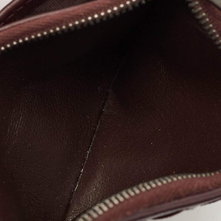 Pre Owned Bottega Veneta Dark Brown/Red Intrecciato Leather Zip Card Case